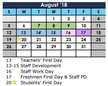 District School Academic Calendar for Garfield Elementary for August 2018