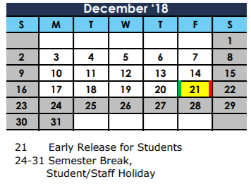 District School Academic Calendar for Genoa Elementary for December 2018