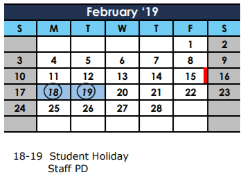 District School Academic Calendar for The Summit Intermediate for February 2019