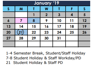 District School Academic Calendar for Cep High School for January 2019