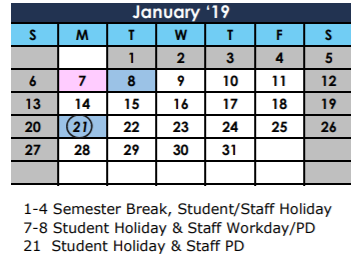 District School Academic Calendar for South Houston High School for January 2019