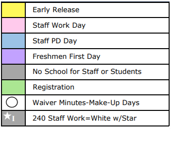 District School Academic Calendar Legend for The Summit Intermediate