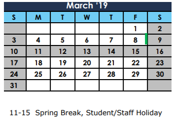 District School Academic Calendar for The Summit Intermediate for March 2019