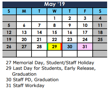 District School Academic Calendar for Garfield Elementary for May 2019