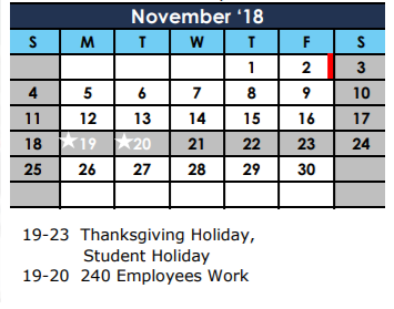 District School Academic Calendar for Fisher Guidance Ctr for November 2018