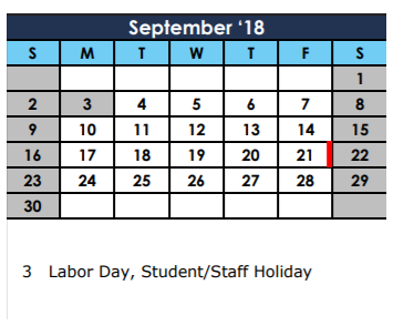 District School Academic Calendar for Sam Rayburn High School for September 2018