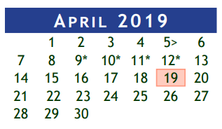 District School Academic Calendar for Brazoria Co J J A E P for April 2019