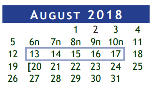 District School Academic Calendar for Brazoria Co J J A E P for August 2018