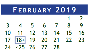 District School Academic Calendar for Brazoria Co J J A E P for February 2019