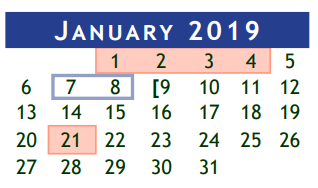 District School Academic Calendar for Brazoria Co J J A E P for January 2019