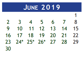 District School Academic Calendar for Berry Milller Junior High School for June 2019
