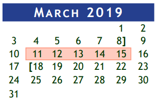 District School Academic Calendar for Brazoria Co J J A E P for March 2019