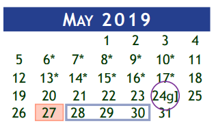 District School Academic Calendar for Berry Milller Junior High School for May 2019