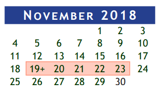 District School Academic Calendar for Brazoria Co J J A E P for November 2018