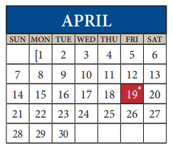 District School Academic Calendar for Travis Co J J A E P for April 2019