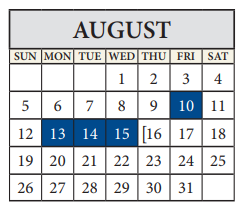 District School Academic Calendar for Pflugerville Middle for August 2018