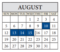 District School Academic Calendar for Park Crest Middle for August 2018