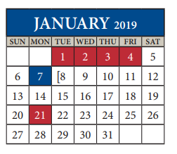 District School Academic Calendar for Dessau Elementary for January 2019