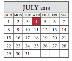 District School Academic Calendar for Westview Middle School for July 2018