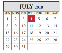 District School Academic Calendar for Travis Co J J A E P for July 2018