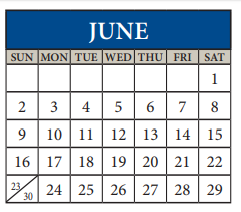 District School Academic Calendar for Pflugerville Middle for June 2019