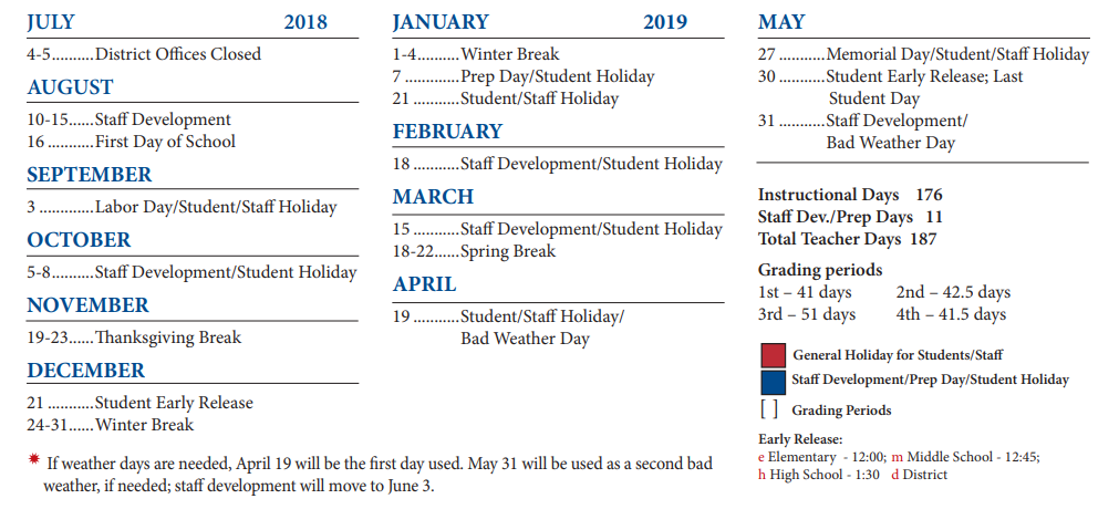 District School Academic Calendar Key for Copperfield Elementary