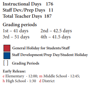 District School Academic Calendar Legend for Park Crest Middle