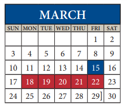 District School Academic Calendar for Pflugerville Middle for March 2019