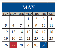 District School Academic Calendar for Alter Learning Ctr for May 2019