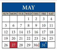 District School Academic Calendar for Pflugerville Middle for May 2019