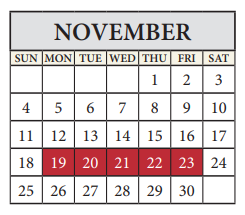 District School Academic Calendar for Hendrickson High School for November 2018