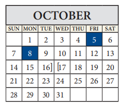 District School Academic Calendar for Delco Primary School for October 2018