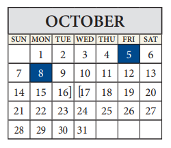 District School Academic Calendar for Alter Learning Ctr for October 2018