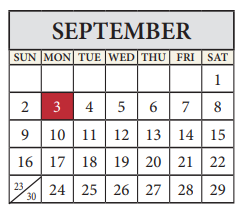 District School Academic Calendar for Travis Co J J A E P for September 2018