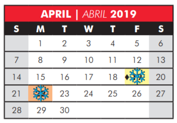 District School Academic Calendar for Head Start for April 2019