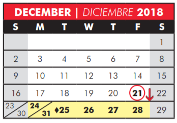 District School Academic Calendar for Barron Early Childhood School for December 2018