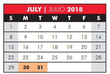 District School Academic Calendar for Adult Basic Ed for July 2018