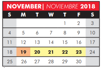 District School Academic Calendar for Plano Sr High School for November 2018