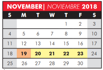 District School Academic Calendar for Shepton High School for November 2018