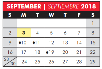 District School Academic Calendar for Shepton High School for September 2018