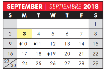 District School Academic Calendar for Adult Basic Ed for September 2018