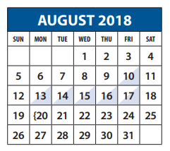 District School Academic Calendar for Forest Meadow Junior High for August 2018