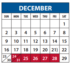 District School Academic Calendar for Richardson North Junior High for December 2018
