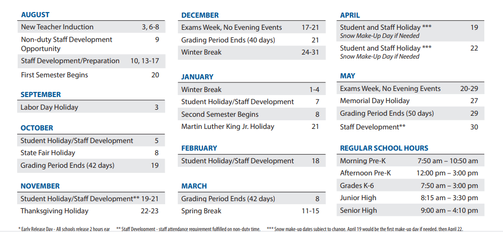 District School Academic Calendar Key for Mark Twain Elementary