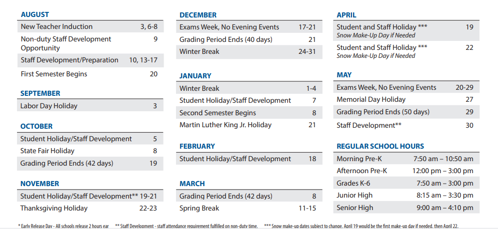 District School Academic Calendar Key for Christa Mcauliffe Learning Center