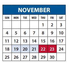 District School Academic Calendar for Dobie Pri for November 2018