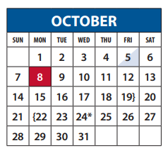 District School Academic Calendar for Richardson Arts/law/science Magnet for October 2018