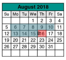 District School Academic Calendar for Cedar Valley Middle for August 2018