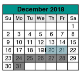 District School Academic Calendar for Deep Wood Elementary for December 2018