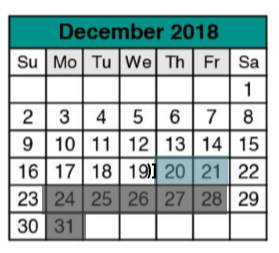 District School Academic Calendar for Ridgeview Middle School for December 2018